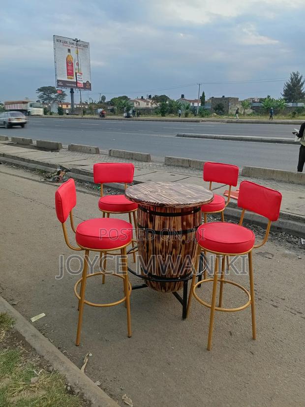 Barrel Bar Table With Red Stools or Chairs  - thumbnail 2