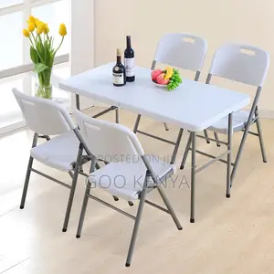 Dining Set; 4-Seater Outdoor Folding Plastic Dining Set