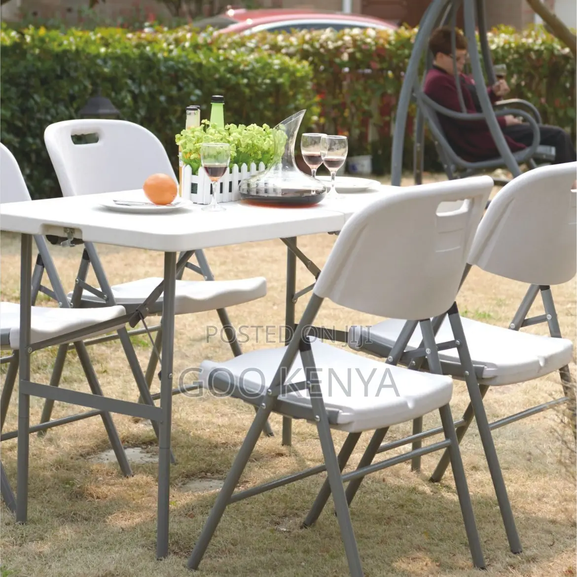 Dining Set; 4-Seater Outdoor Folding Plastic Dining Set