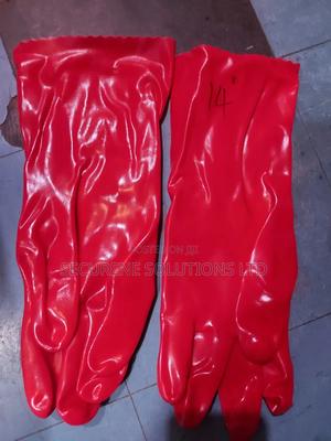 14"Pvc Safety Gloves With Polyester Lining Red - thumbnail 2