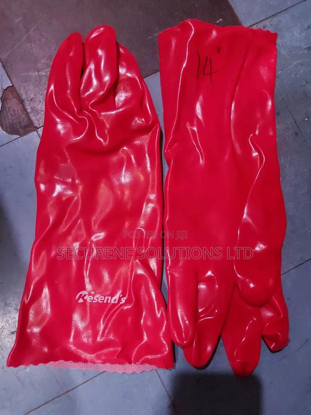 14"Pvc Safety Gloves With Polyester Lining Red - thumbnail 3