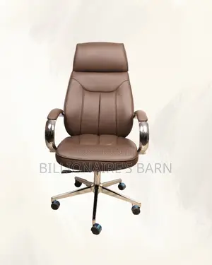 High-Back Brown Executive Leather Office Chair | Headrest Support