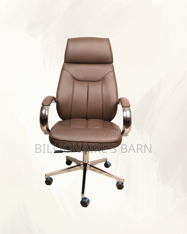 High-Back Brown Executive Leather Office Chair | Headrest Support - thumbnail 2