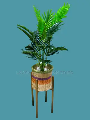 Artificial Plant in a African Kiondo Basket and Metallic Stand