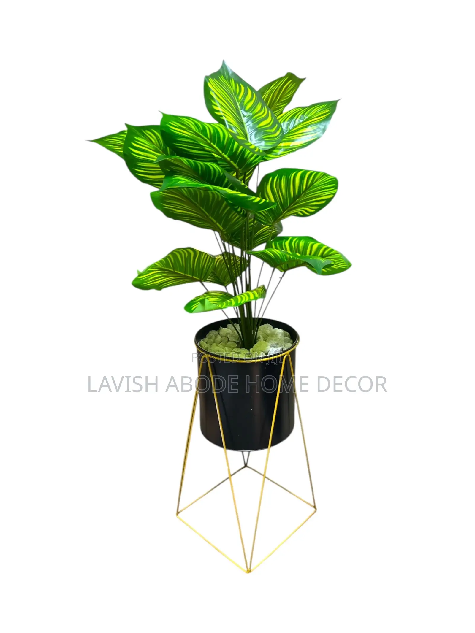 Artificial Zebra Plant in a Nordic Black and Gold Plant Pot