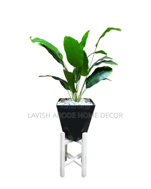 Artificial Banana Plant on a Wooden Plant Stand