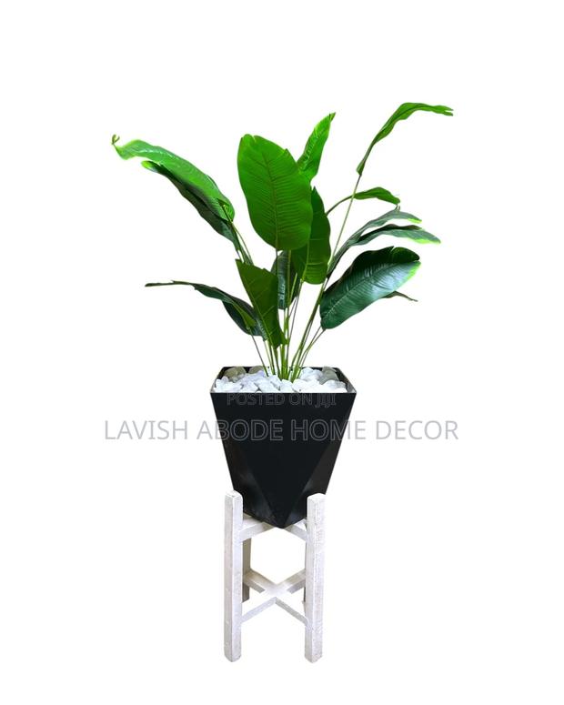 Artificial Banana Plant on a Wooden Plant Stand