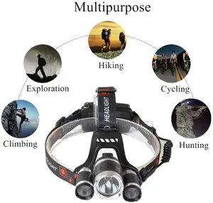 Outdoor Night Running & Fishing 3-lamp Head Torch Rechargeable
