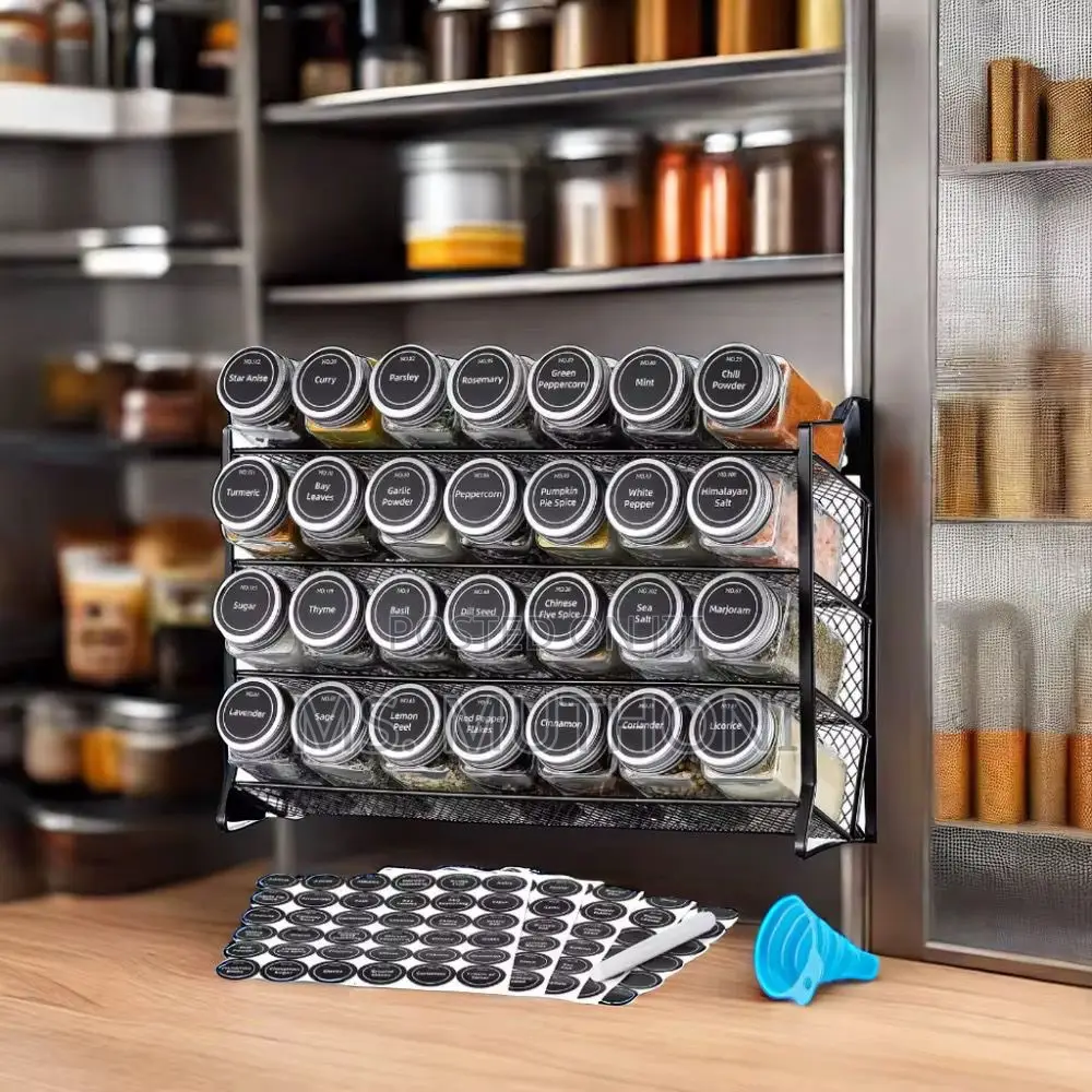 Modern Metal Spice Cabinet Organizer Complete Funnel Spice Labels