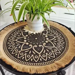 Round Placemat Table Jute Mats for Dining Table Black on Brown