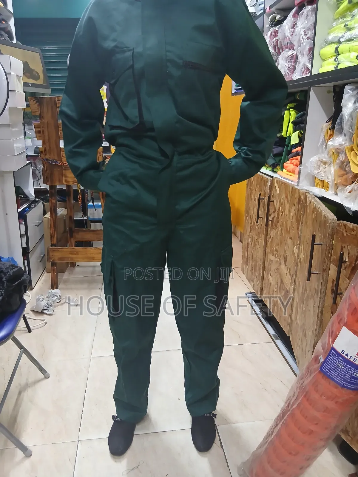 Green Cargo Pocket Overall With Black Pockets