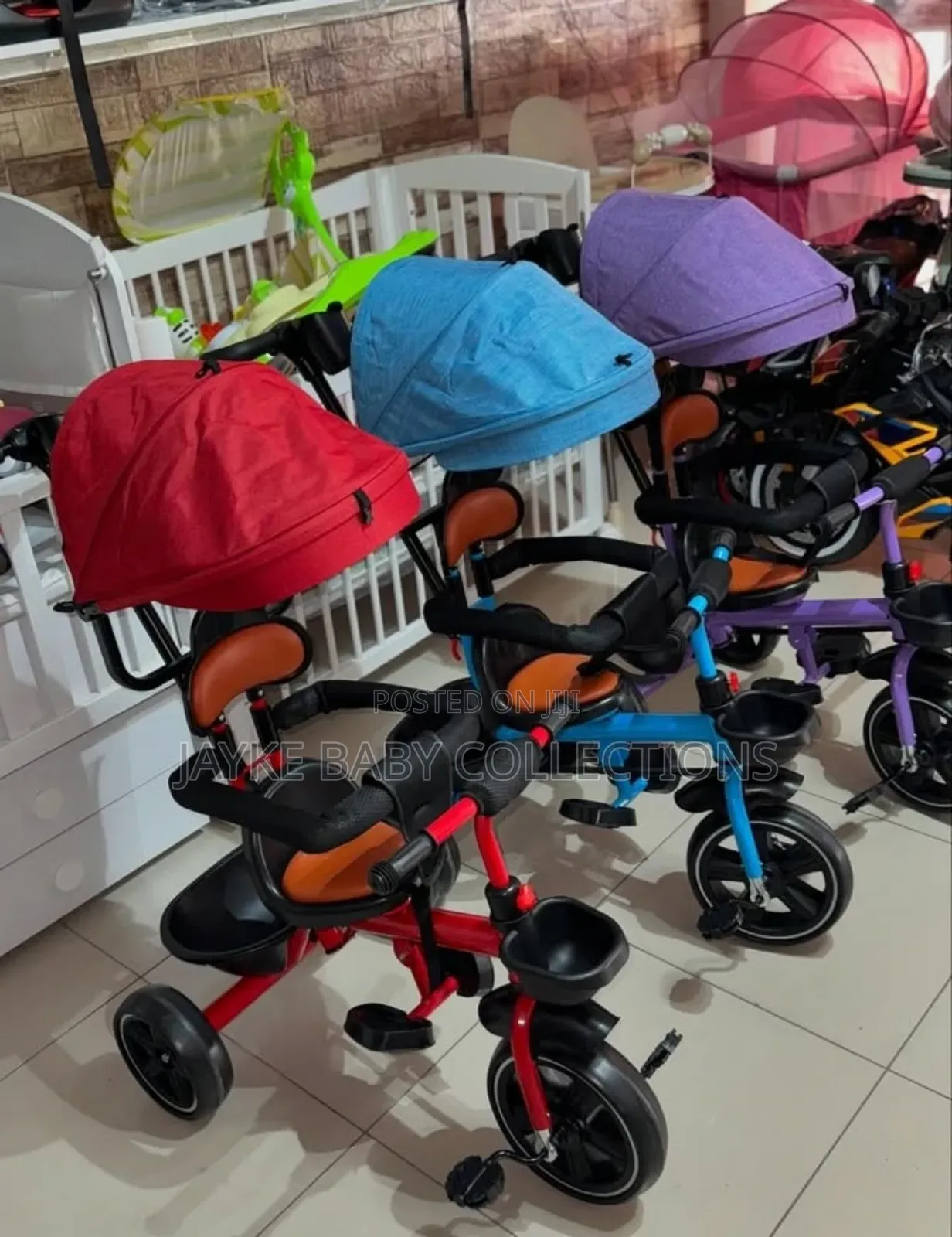 4-in-1 Kids Tricycle With Push Handle Rubber Wheels