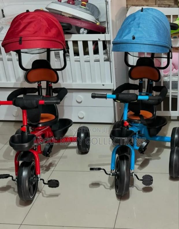 4-in-1 Kids Tricycle With Push Handle Rubber Wheels - thumbnail 3