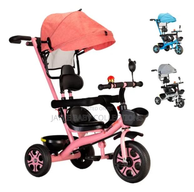 4-in-1 Kids Tricycle With Push Handle Rubber Wheels - thumbnail 4