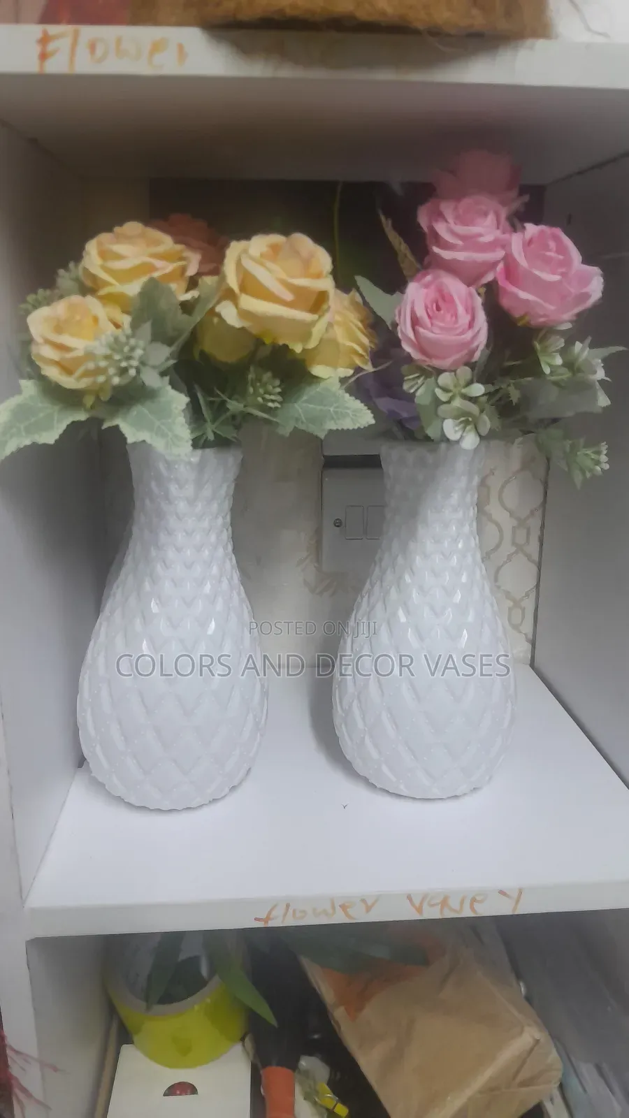 White Beautiful Vases and Roses