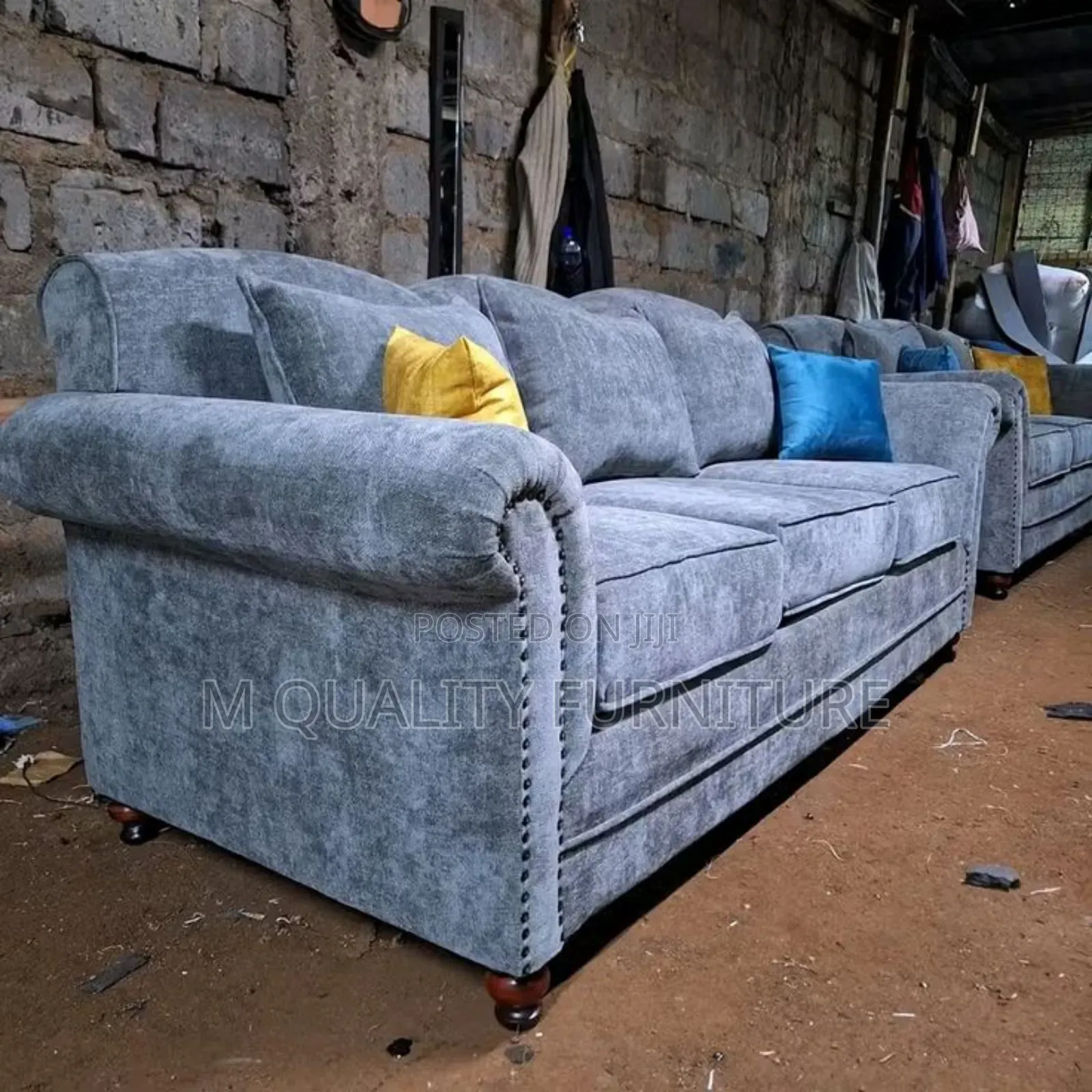 Gray 5 Seater Classic Wooden Frame Sofa