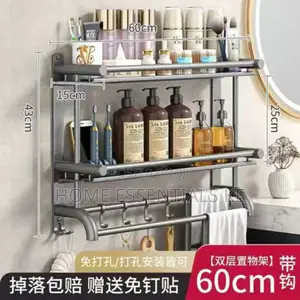 *Double Layer Bathroom Rack With Towel Hanger With Hooks-60cm
