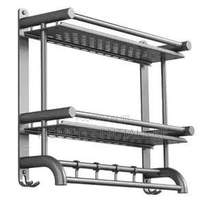 *Double Layer Bathroom Rack With Towel Hanger With Hooks-60cm