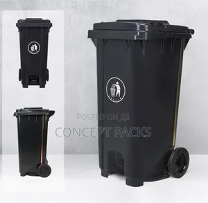 100l Step-on Large Trash Can With Pedal Wheels Durable Dustbin Black