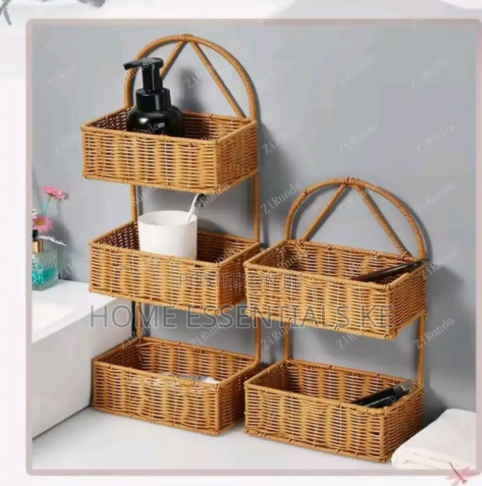 * 3 Layer Shower Caddy* Hand Woven Rattan*