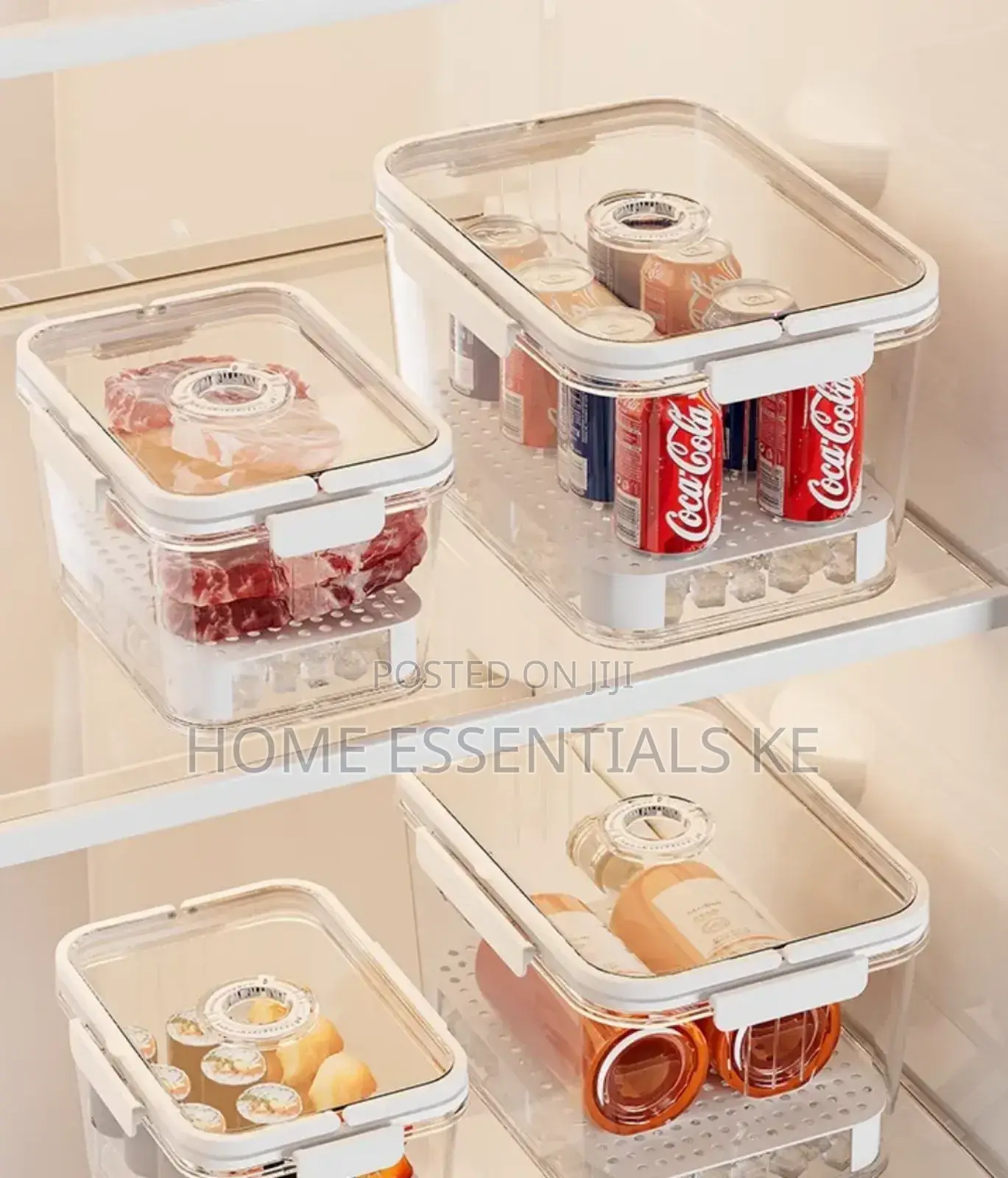 4pc Stackable Food Grade Fridge Storage Organizer 
Cream White
