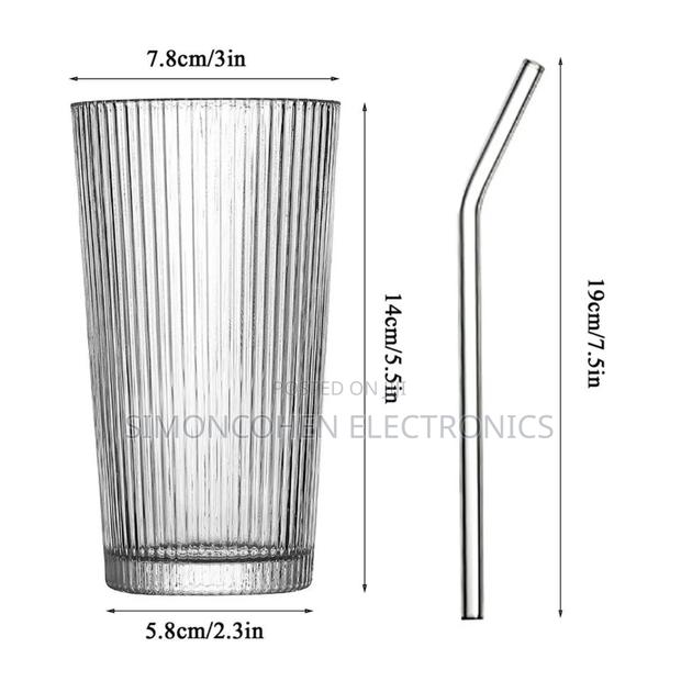 375ml Simple Stripe Glass Cup With Lid And Straw - thumbnail 3
