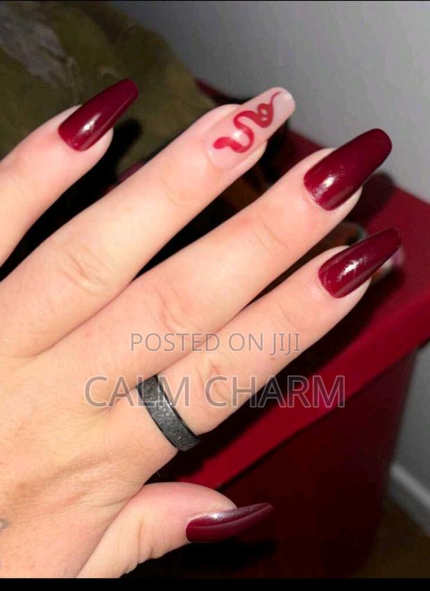 24pcs Long Ballet Red Blush Snake Pattern Retro Full Cover Nail - thumbnail 4