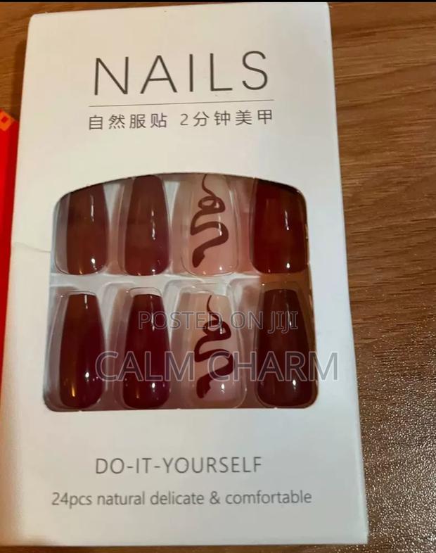 24pcs Long Ballet Red Blush Snake Pattern Retro Full Cover Nail - thumbnail 5