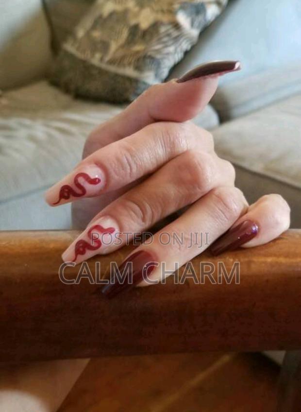 24pcs Long Ballet Red Blush Snake Pattern Retro Full Cover Nail - thumbnail 6