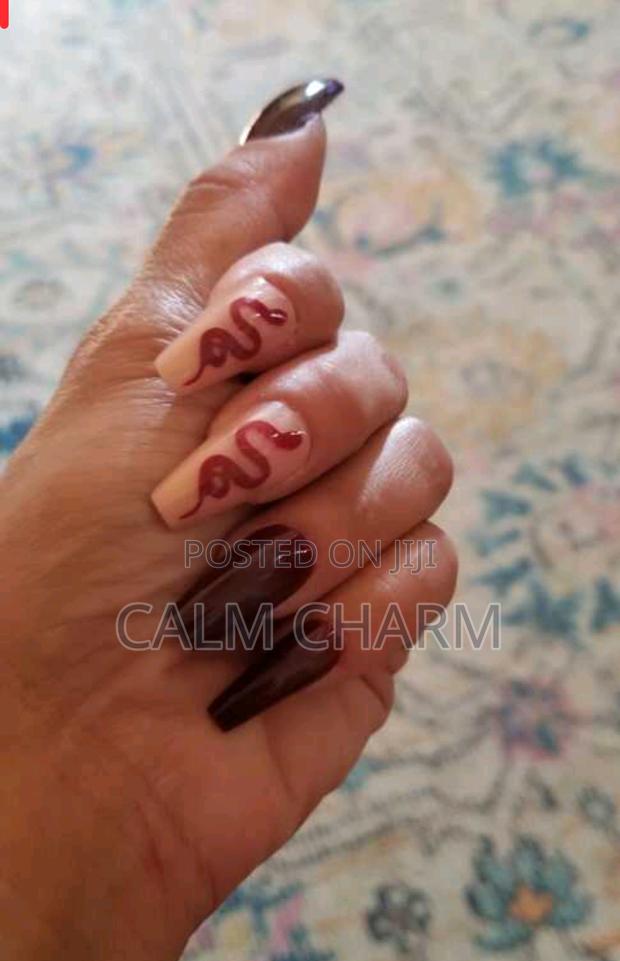 24pcs Long Ballet Red Blush Snake Pattern Retro Full Cover Nail - thumbnail 7