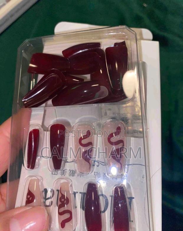 24pcs Long Ballet Red Blush Snake Pattern Retro Full Cover Nail - thumbnail 8