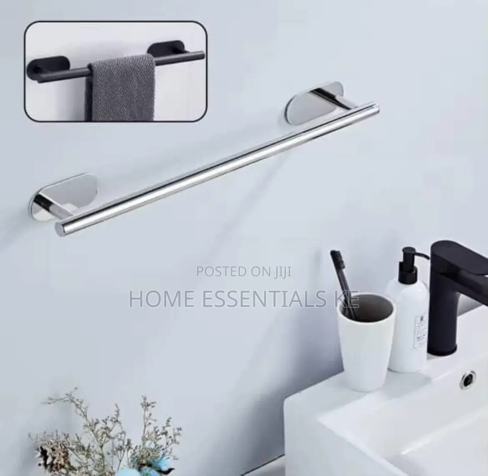 *Self-Adhesive Towel Bar*Black Silver.