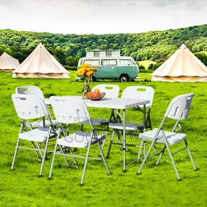 Dining Set; Outdoor Folding Dining Table With 6 Chairs