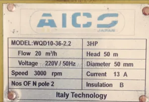 Aico Japan 3hp Sewage Pump 50m Head