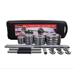 Premium Chrome 50 Kg Cast Iron Dumbbell Set Chrome Barbell Set.