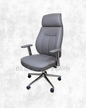 Heavy-Duty Grey Executive Leather Office Chair | Tilt Lock Mechanism