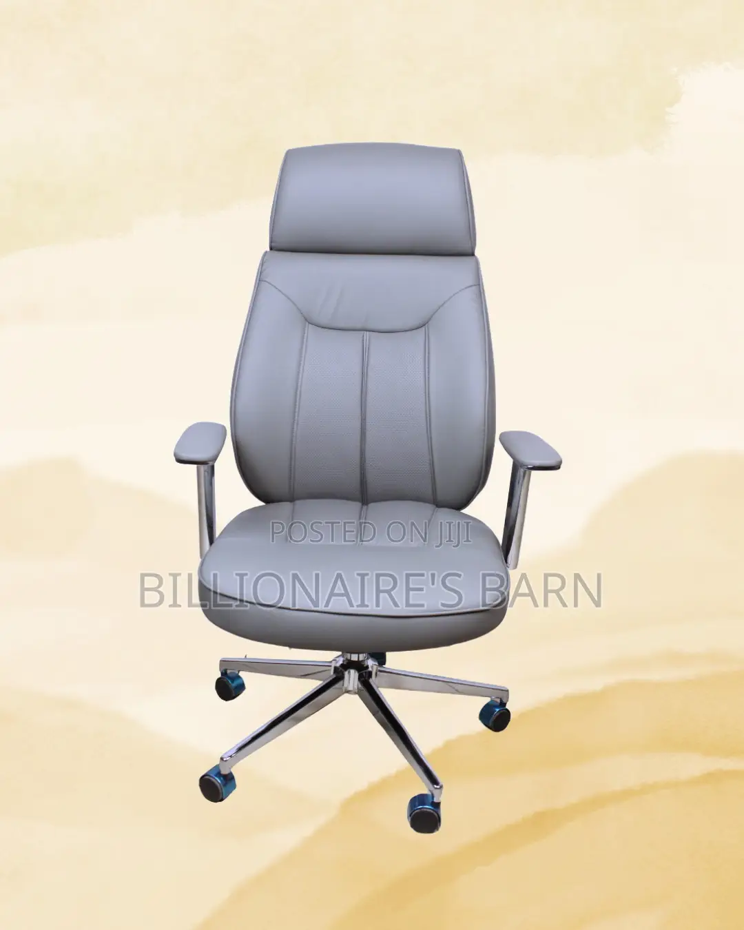 Grey Executive Leather Office Chair | Premium Padded Armrests