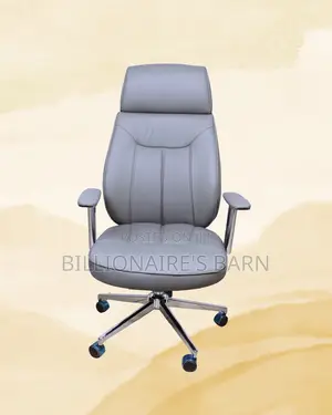 Grey Executive Leather Office Chair | Premium Padded Armrests