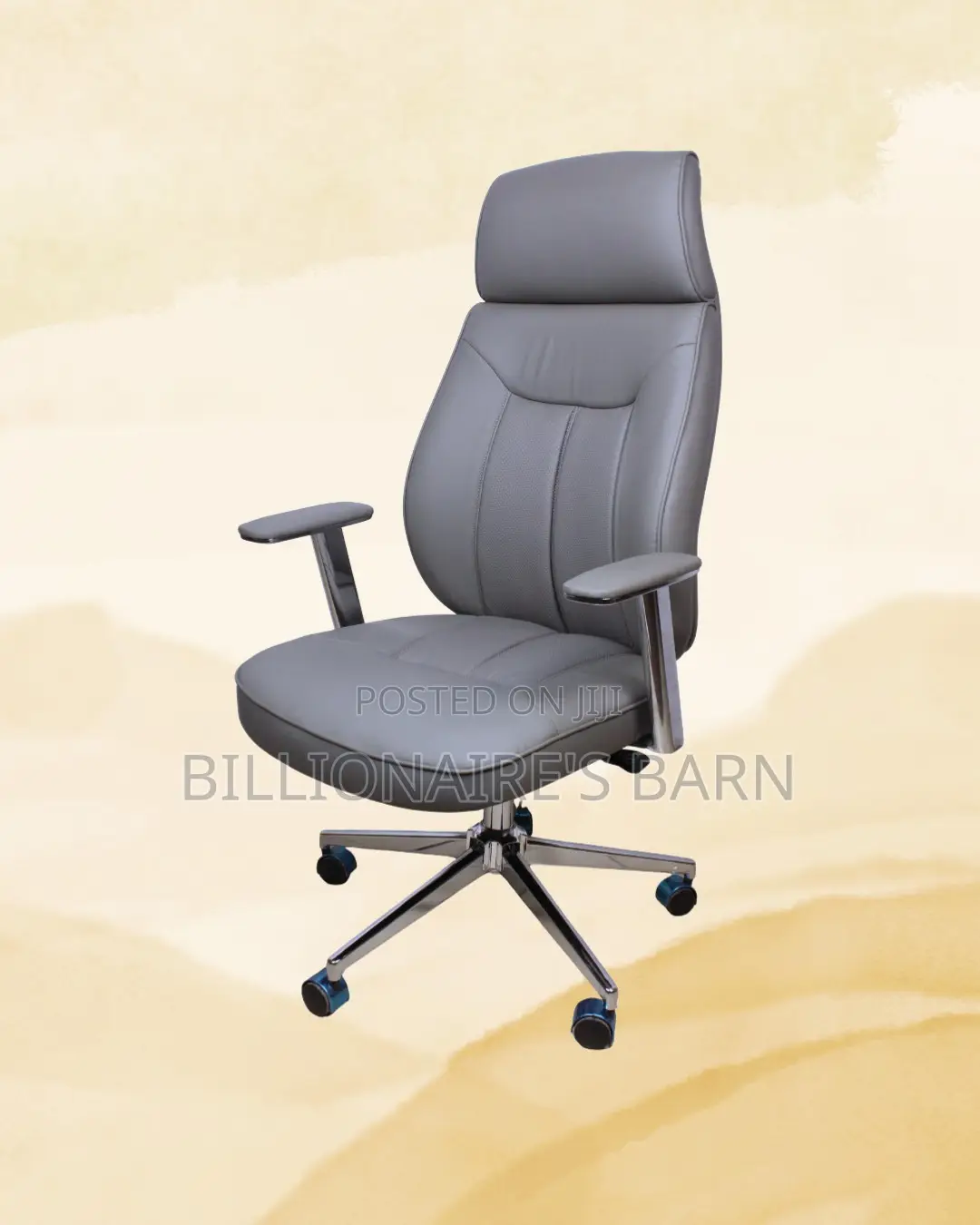 Grey Executive Leather Office Chair | Premium Padded Armrests
