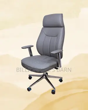 Grey Executive Leather Office Chair | Premium Padded Armrests