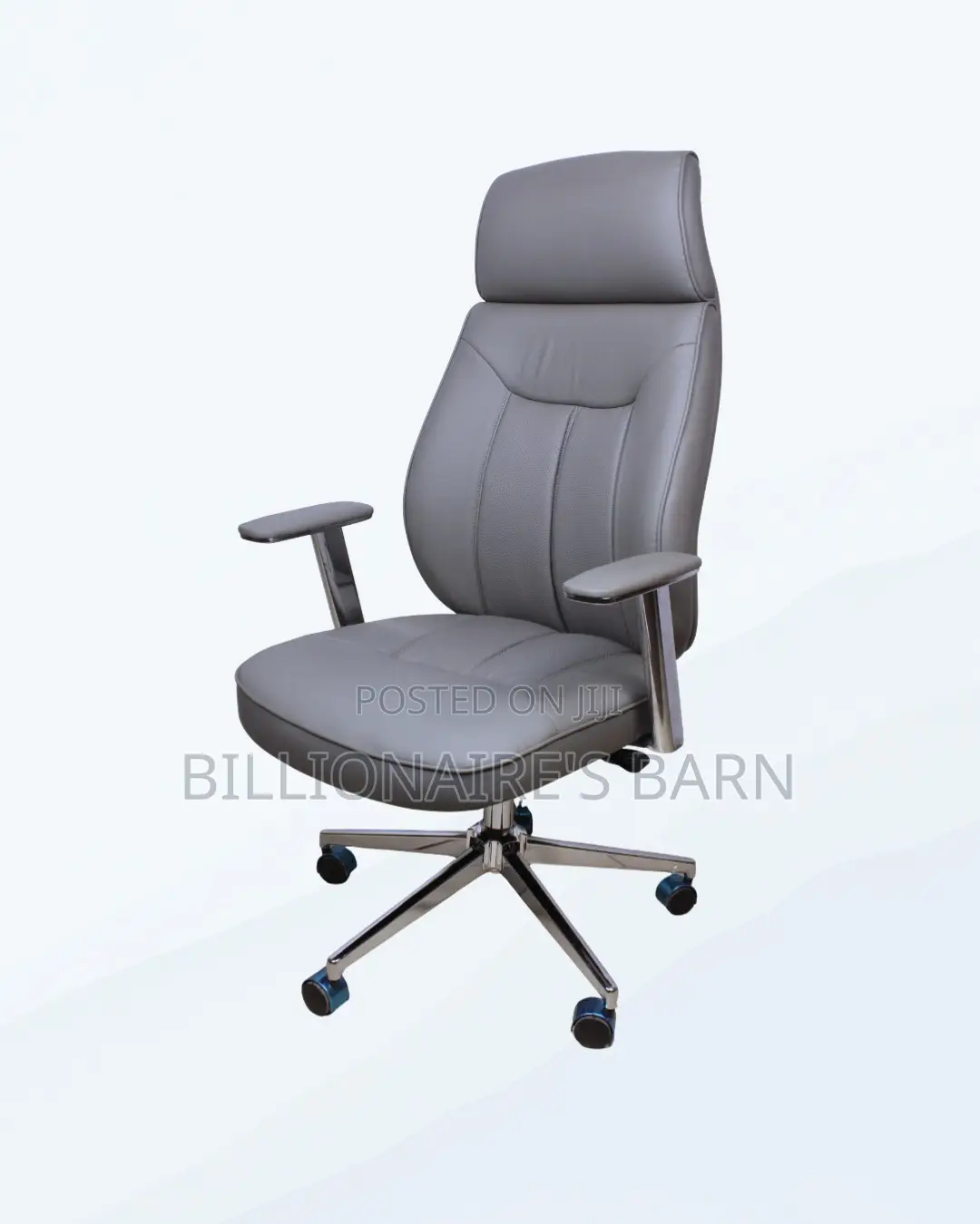Sleek Grey Executive Leather Office Chair — Smooth-Rolling Mobility