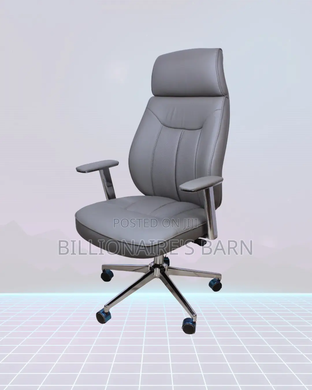 Grey Executive Leather Office Chair | Supportive Nylon Castors