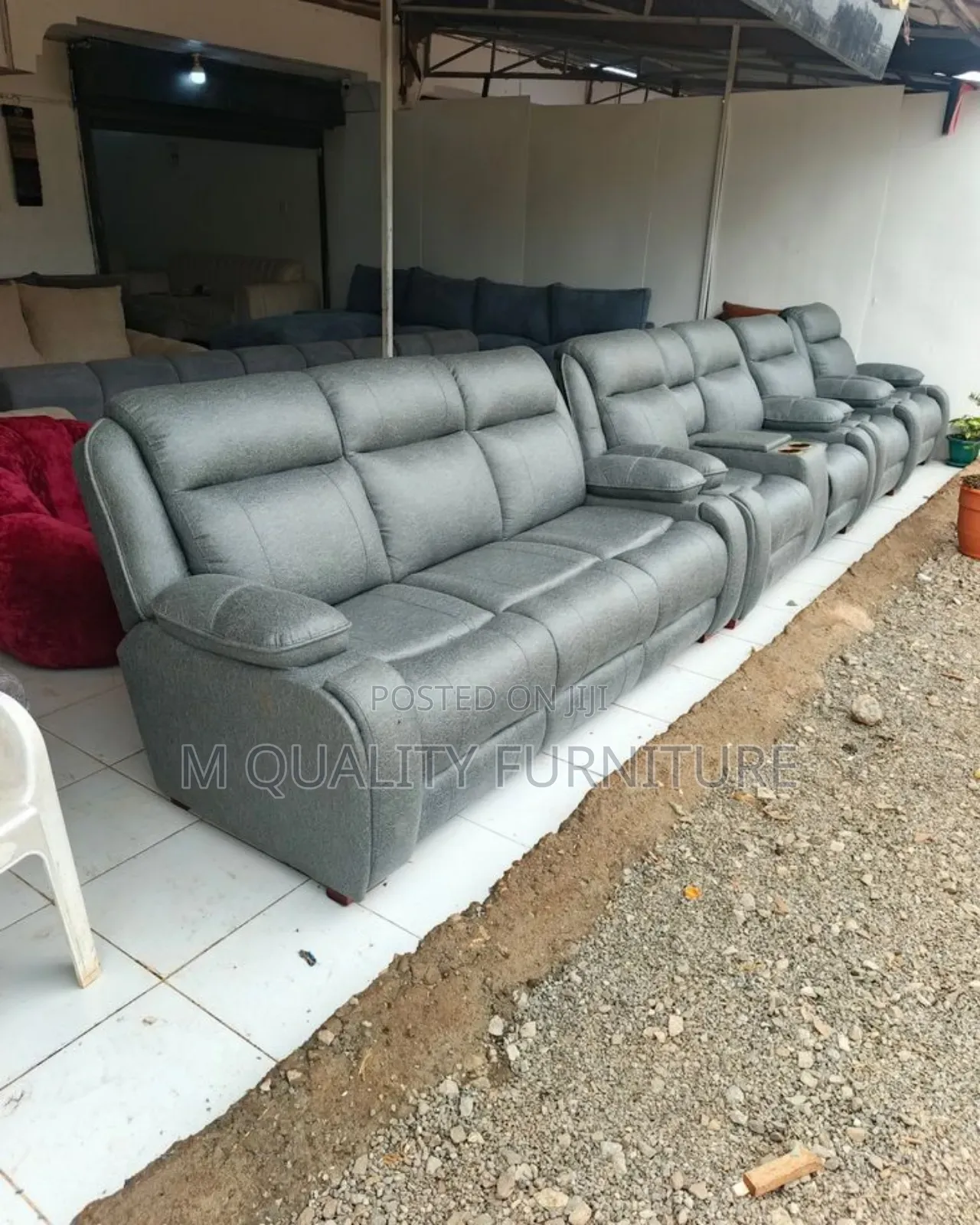 7 Seater Black Semi Recliner Couches