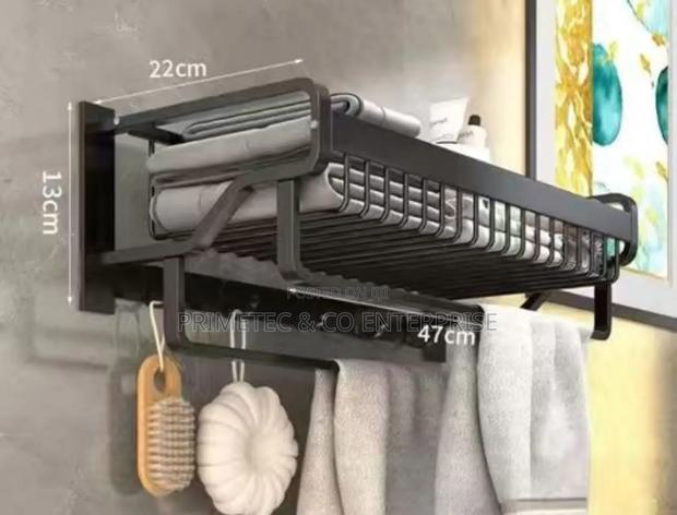 Bathroom Wall Mounted Towel Rack Accessory With Hooks