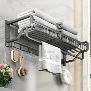 Bathroom Wall Mounted Towel Rack Accessory With Hooks