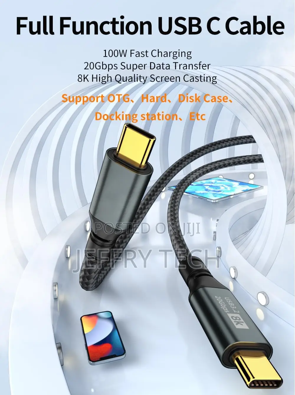 Usb C to Usb C 3.2 Gen 2 Cable 20gbps Data Transfer- At 60hz Video 3mtr
