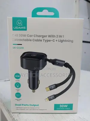 Usams 30w Car Charger With 2 In1 Stretchable Fast Charging Cables