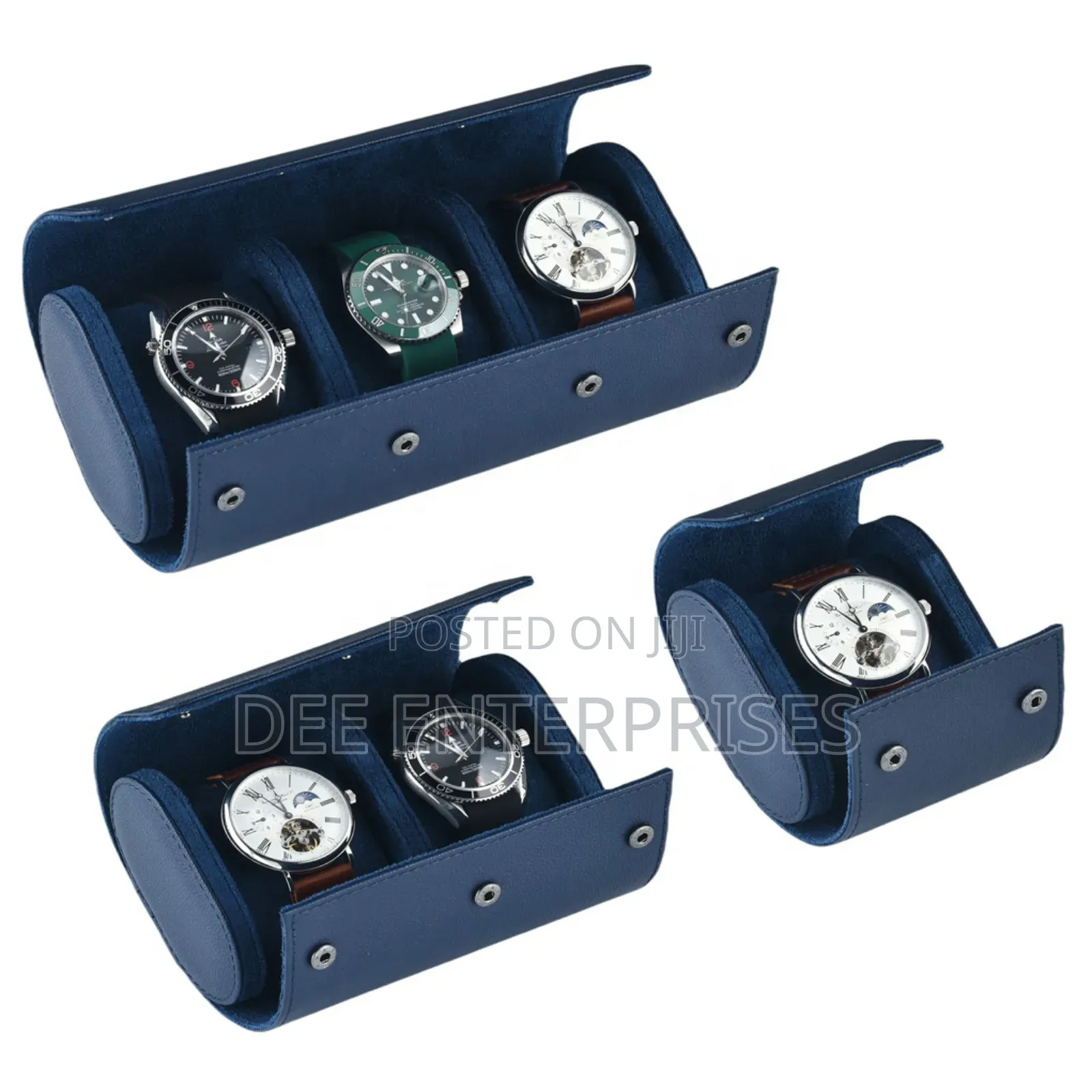 Navy Blue Three in One Leather Watch Organizers