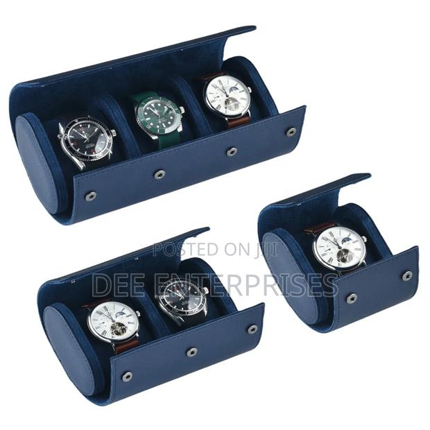 Navy Blue Three in One Leather Watch Organizers - main view