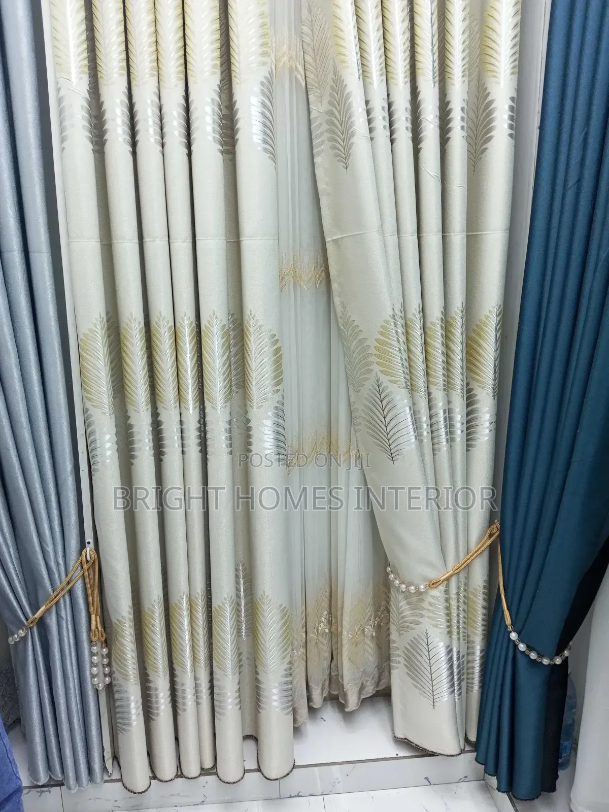 Cream Curtain With Leave Like Design Patches